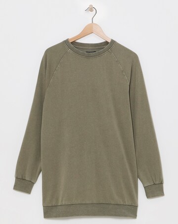 Acid Wash Khaki Raglan Sleeve Longline Sweatshirt