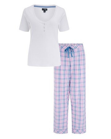 Pour Moi Ribbed Henley Tshirt And Seersucker Trousers PJ Set