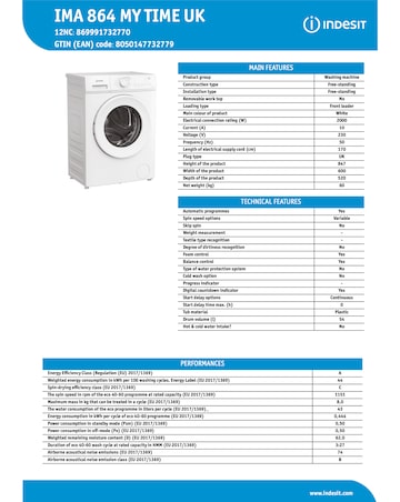 Indesit IMA 864 My Time Washing Machine - White