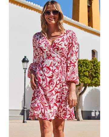 Sosandar Blouson Sleeve Godet Hem Wrap Dress