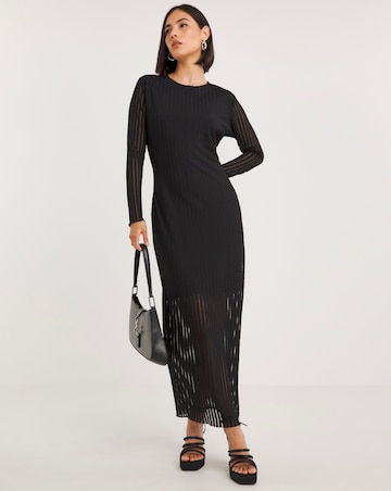Black Textured Jersey Midaxi Dress