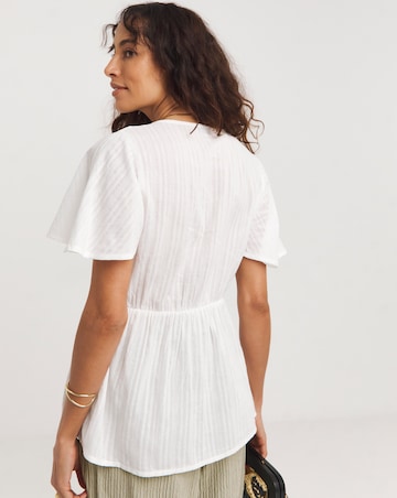 Trim Detail Flutter Sleeve Top