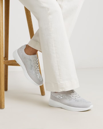 Heavenly Soles Rosetta Lace Up Patterned Leather Trainer - Wide Fit (E)