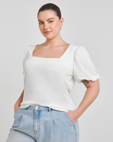 Simply Be White Puff Sleeve Rib T-Shirt