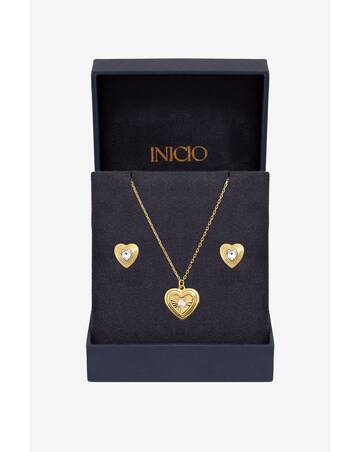 Inicio Gold Crystal Ridged Heart Set