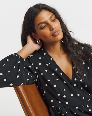 Simply Be Mono Spot Print Wrap Smock Dress