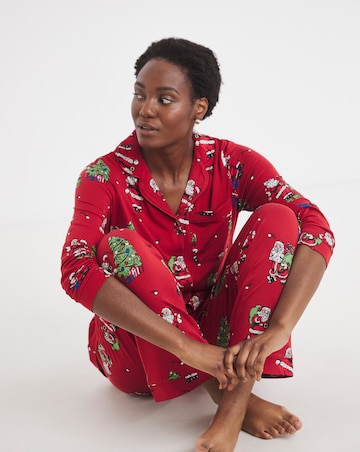 Chelsea Peers Jersey Button Up Christmas Print Pyjama Set