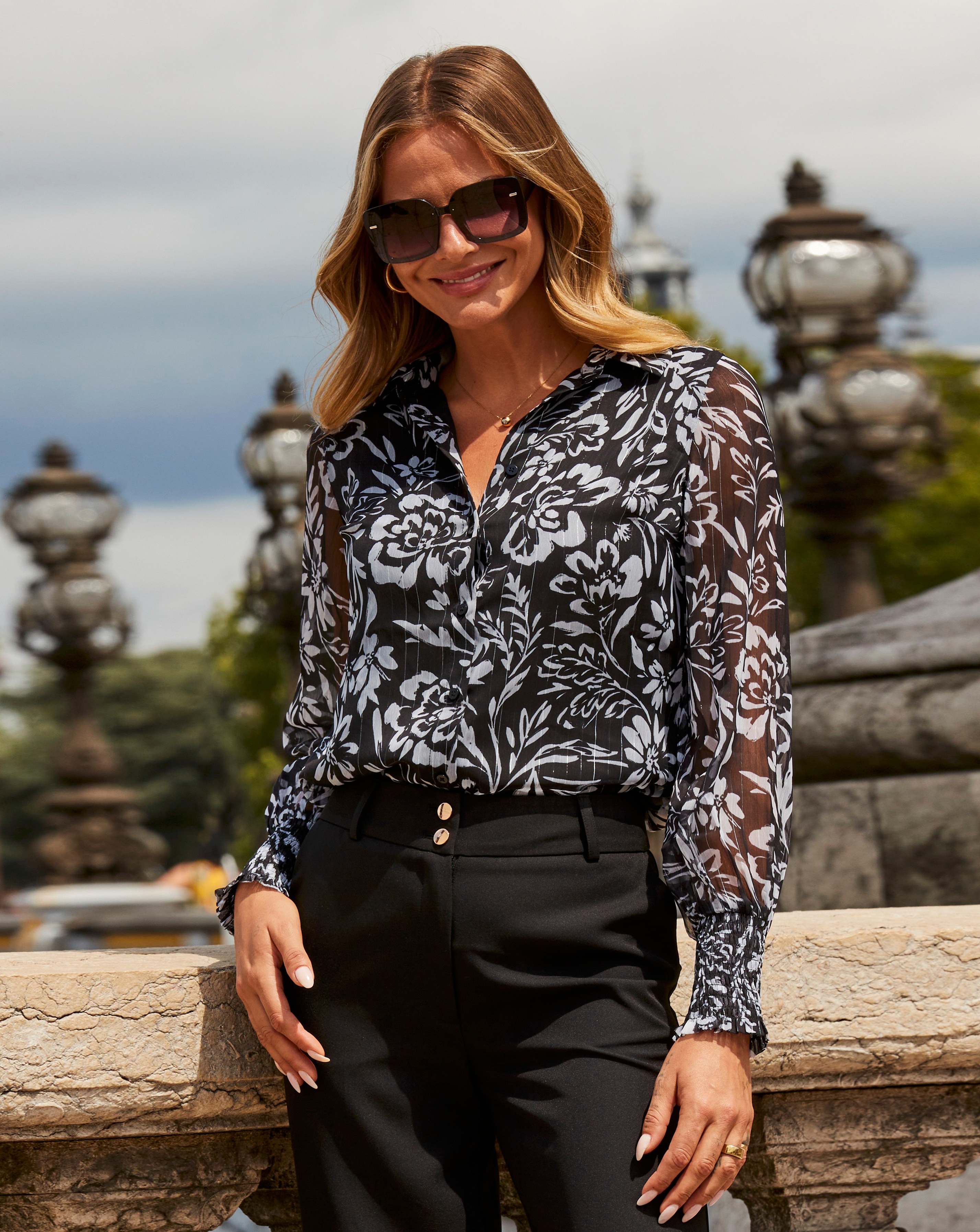 Sosandar Lurux Stripe Floral Blouse | Ambrose Wilson