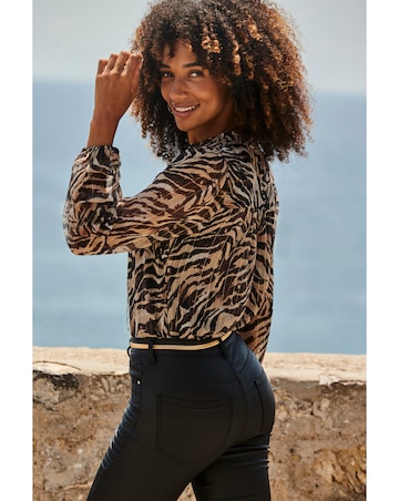 Sosandar Zebra Print Lurex Stripe Tie Neck Blouse