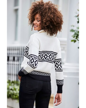 Sosandar Zip Neck Aztec Stud Deatil Jumper