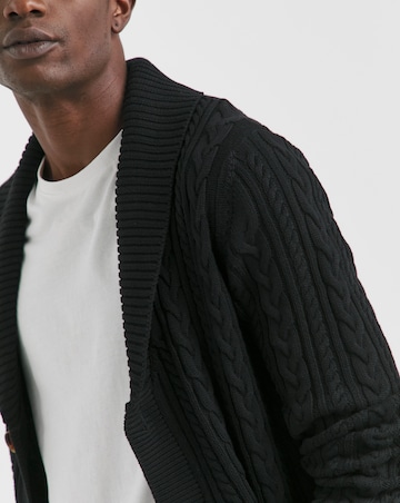 Black Cable Knit Shawl Neck Cardigan