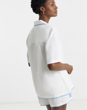 Figleaves Embroidered Cotton Pyjama Shortie Set