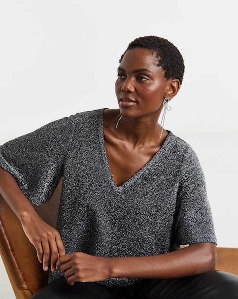 Glitter Knit Angel Sleeve Top