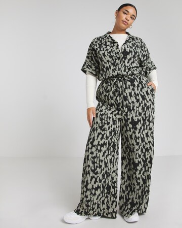 Green Print Button Through Utility Jumpsuit With Pockets