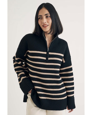 Nobody's Child Stripe Oversized Half Zip Jumper