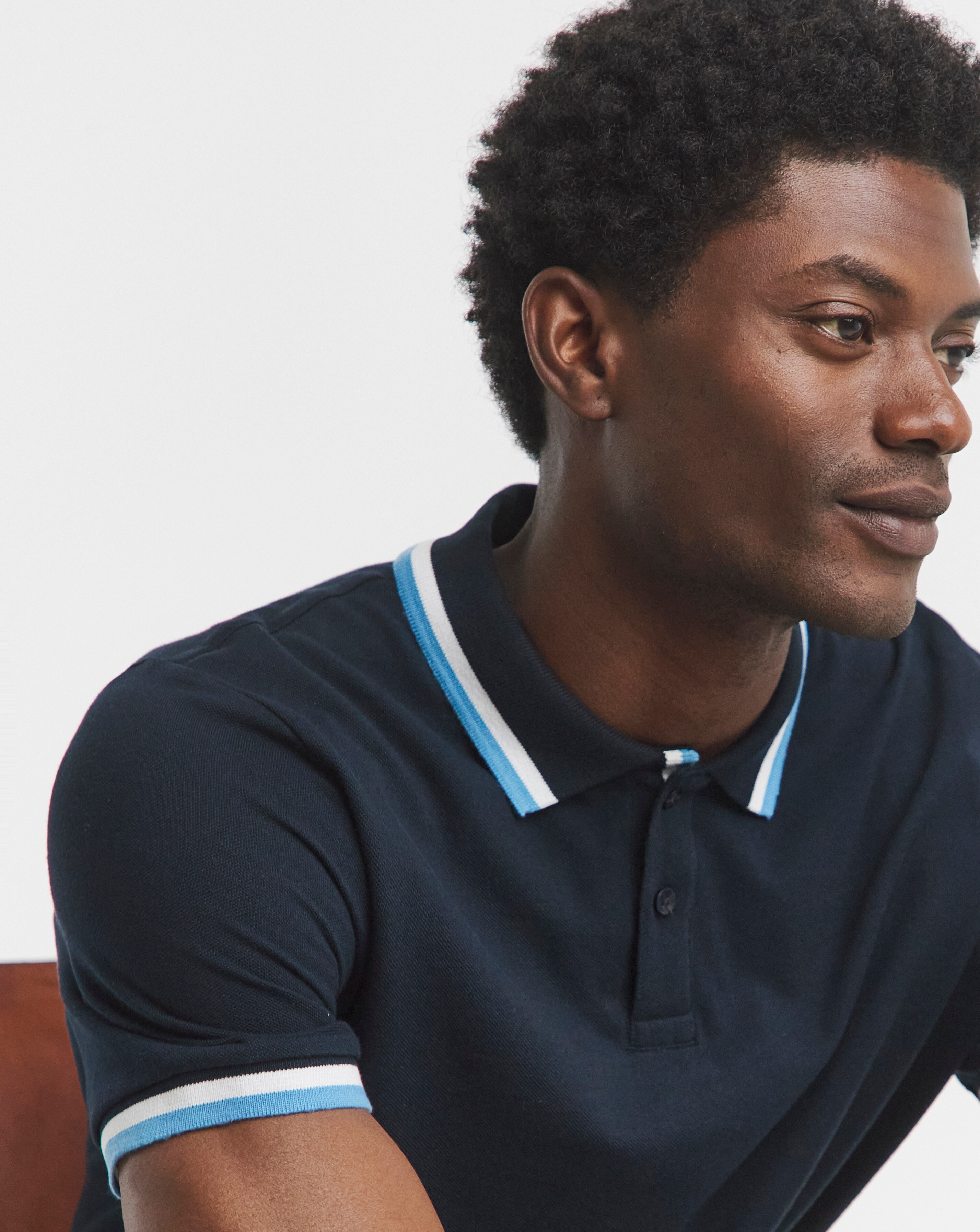 Pure Cotton Tipped Pique Polo Long Length- Navy | Ambrose Wilson