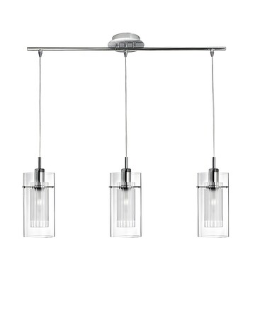 3 Light Chrome and Clear/Frosted Double Glass Shade Ceiling Bar Pendant