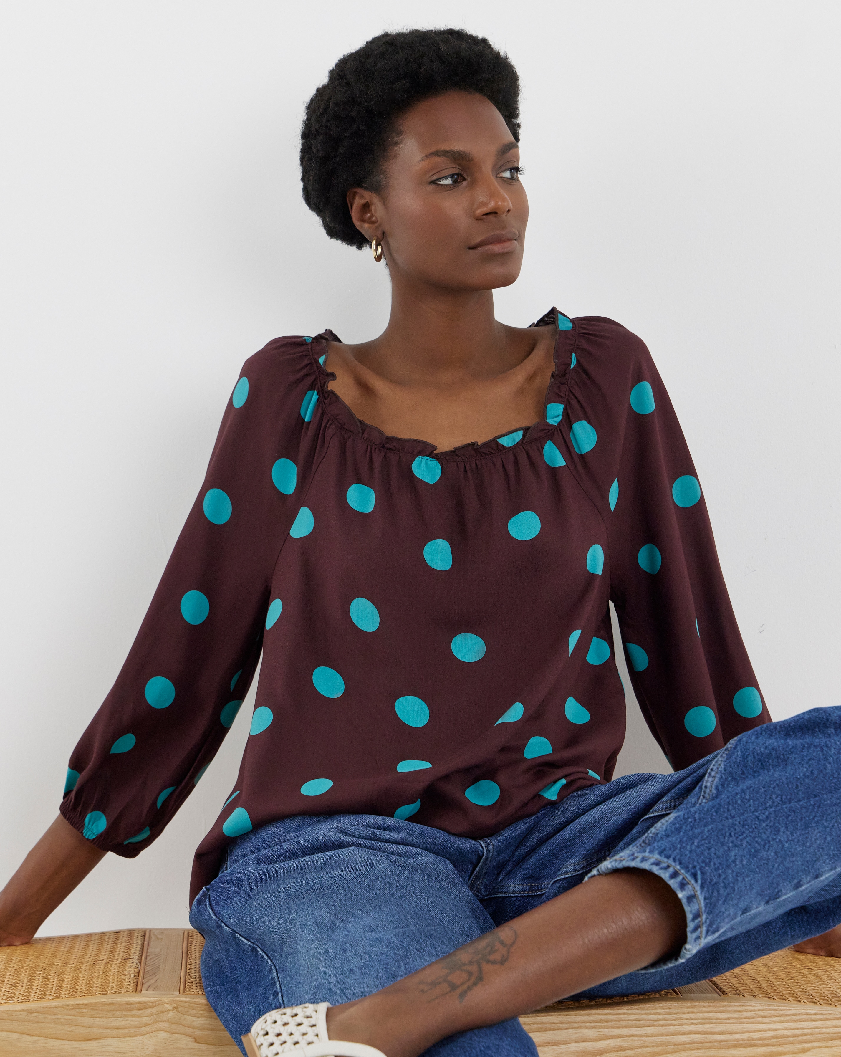 Square Neck Three Quarter Sleeve Top | Ambrose Wilson