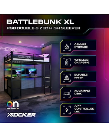 X Rocker Battlebunk XL RGB Double High Sleeper Bed
