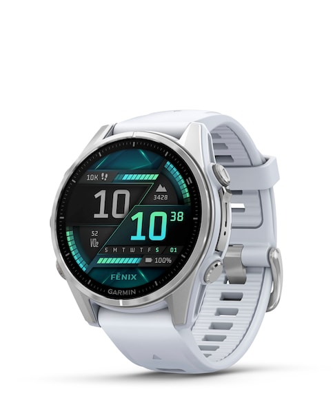 Garmin Fenix 8 43mm AMOLED Smart Watch - Silver with Whitestone Silicone Band