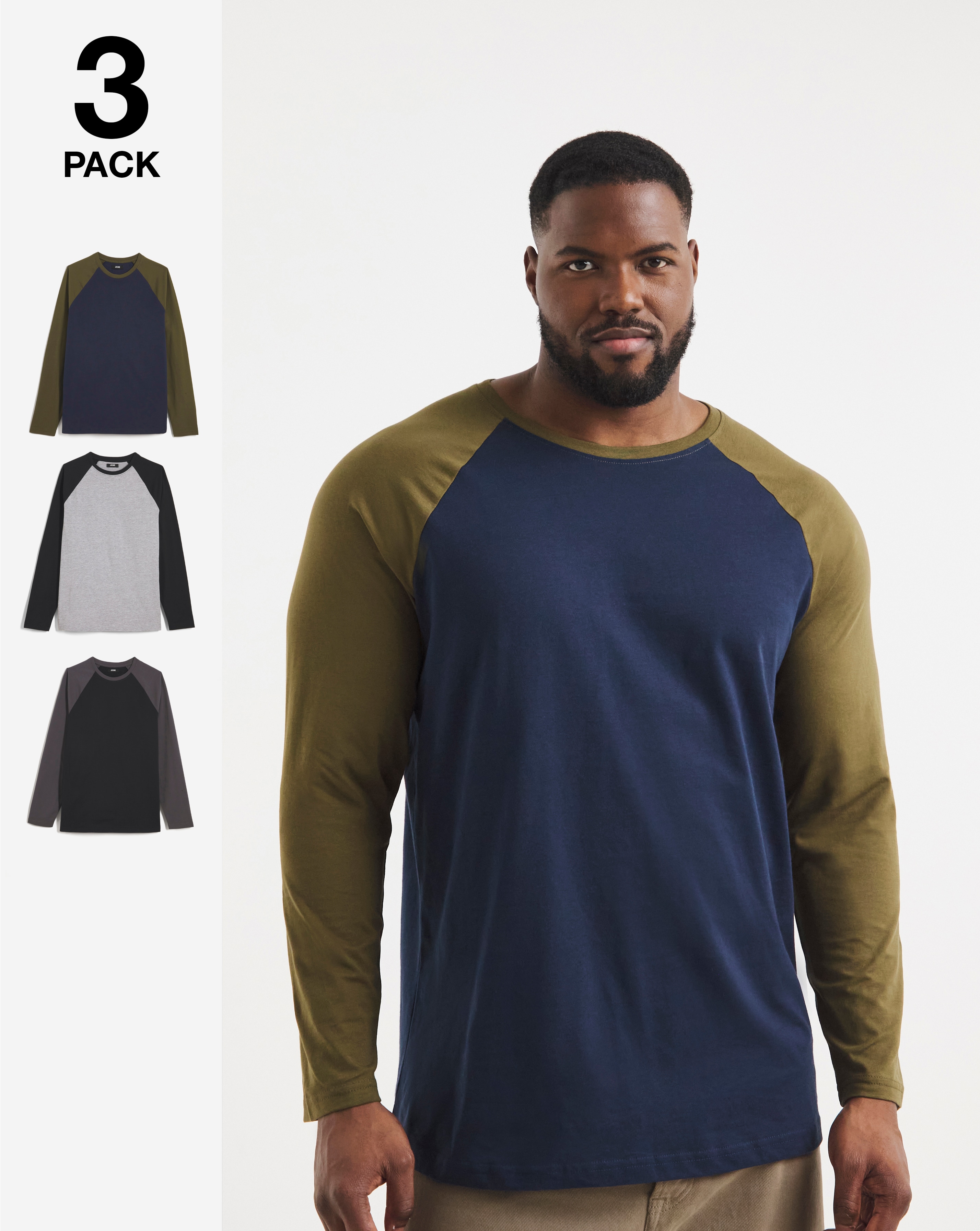 完売 EMAM Reverse Collar Raglan Tops 3 Pk Long Sleeve Raglan T-shirt Long | Ambrose Wilson