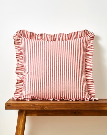 Sylvia Ruffled Stripe Cushion - Red