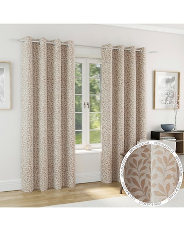 Sherwood Leaf Jacquard Lined Curtains - Natural