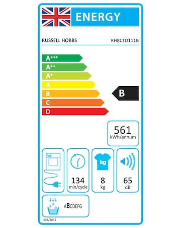 Russell Hobbs RH8CTD111B, 8kg, Condenser Tumble Dryer - Black