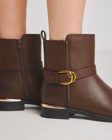 Heavenly Soles Indi Ankle Boots With Buckle Strap - Wide Fit (E)