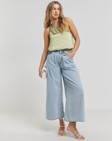 Simply Be Khaki Buckle Detail Asymmetric Shimmer Satin Blouse