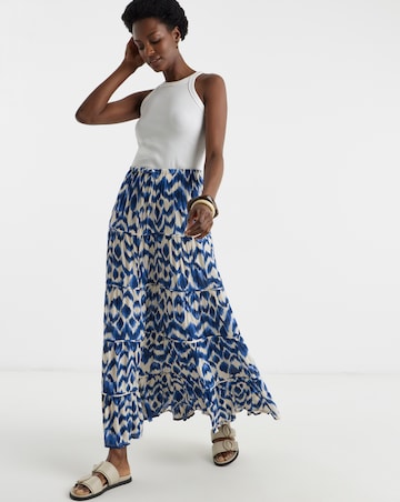 Blue Print Crinkle Tiered Maxi Skirt