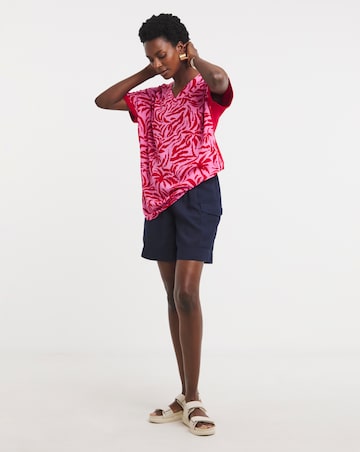 Woven Front V Neck Longline Top