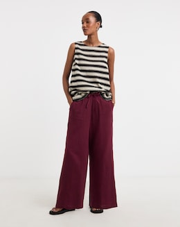 Pure Cotton Textured Pull On Wide Leg Trousers