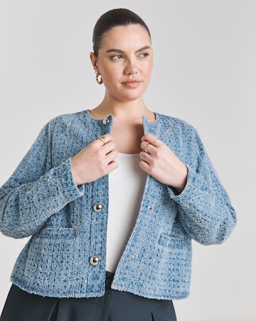 Simply Be Light Mid Blue Linear Distressed Denim Shacket