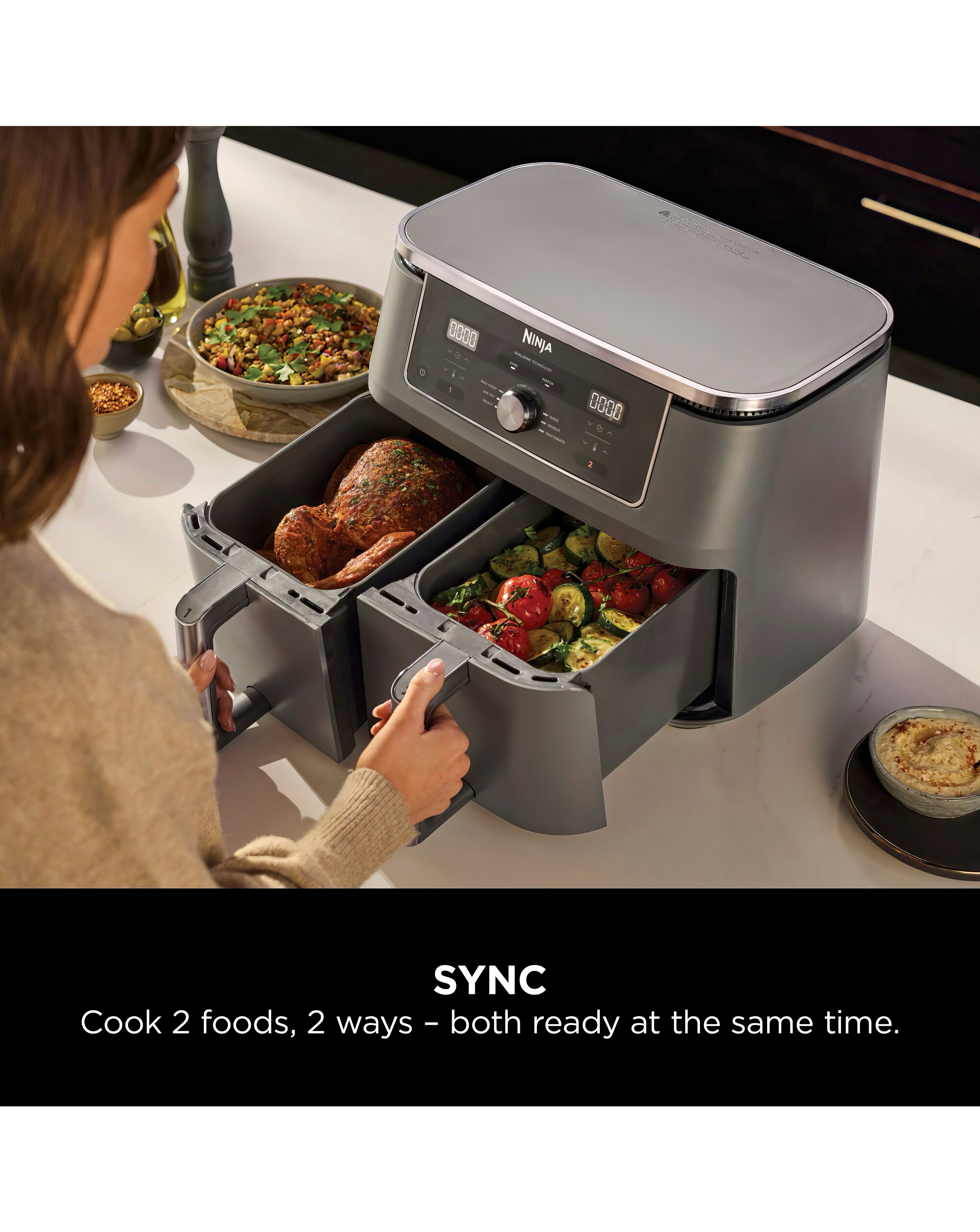 Ninja MAX 6-in-1 Dual Zone Air Fryer 9.5L DZ400UK Gun Metal Grey