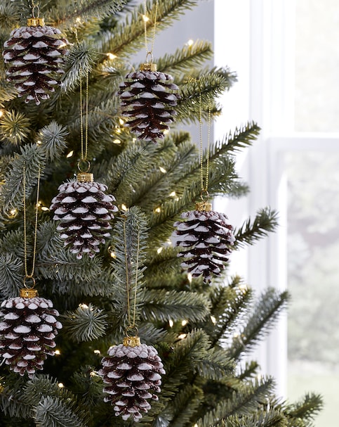 Set of 9 Hanging Pinecones with Glitter