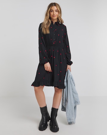 Black Embroidered Heart Shirt Dress