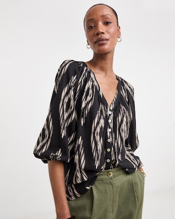 Collarless Button Through Blouse