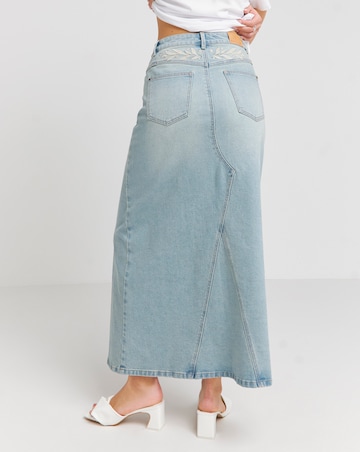 Vintage Wash Western Embroidered Maxi Skirt