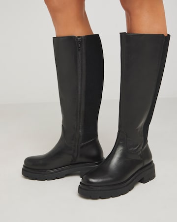Ashleigh Leather Stretch Panel Boots Extra Wide EEE Fit Standard to Curvy Calf