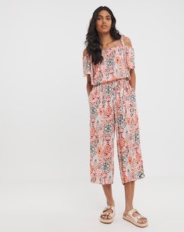 Printed Crinkle Strap Jumpsuit