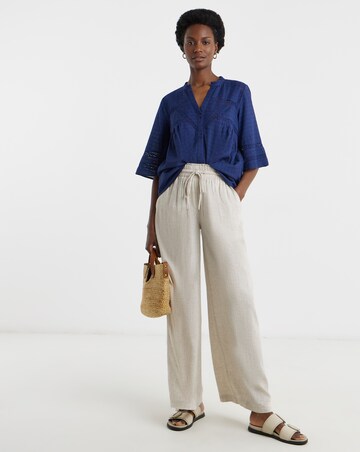 Pure Cotton Dobby Trim Short Sleeve Blouse