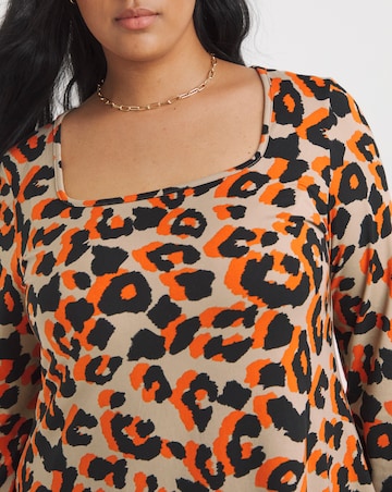 Orange Leopard Print Supersoft Long Sleeve Square Neck Top