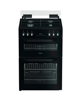Hotpoint HTG6GDCB1 60cm Gas Twin Cooker with Glass Lid - Black
