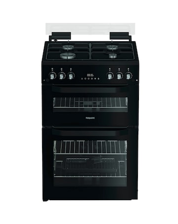 Hotpoint HTG6GDCB1 60cm Gas Twin Cooker with Glass Lid - Black