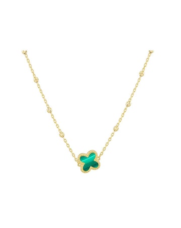 9ct Yellow Gold Malachite Clover Necklace