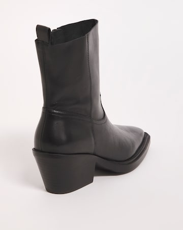 Rayla Leather Stretch Western Cowboy Ankle Boots Wide E Fit