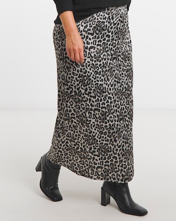 Grey Leopard Print Satin Maxi Skirt
