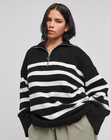 Mono Stripe Zip Neck Longline Jumper