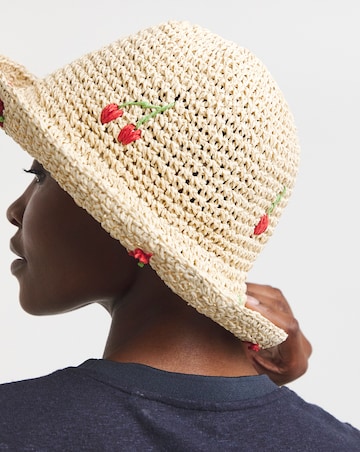 Cherry Embroidered Raffia Hat